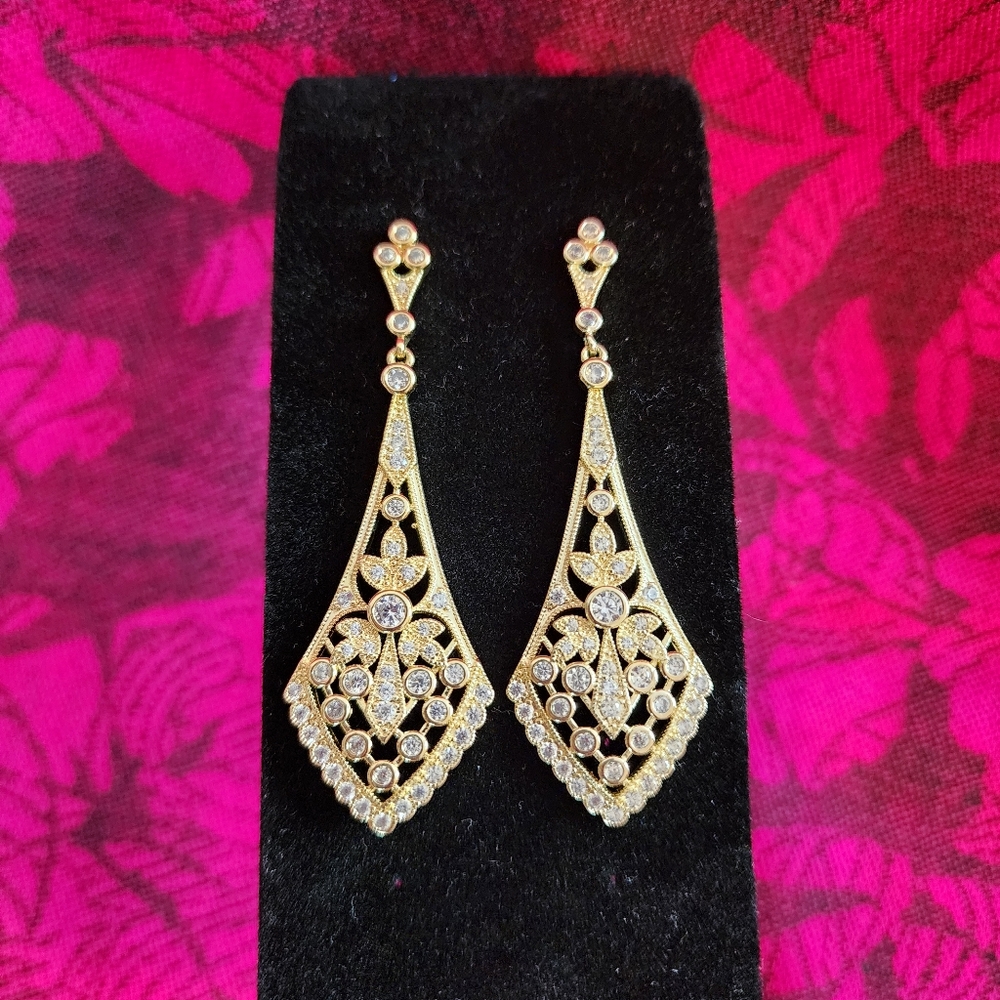 Crystal Filigree Fan Drop Earrings.